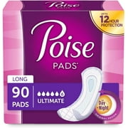 Poise Incontinence Pads, Original Design, Ultimate Absorbency, Long, 90 Count 2 Packs of 45