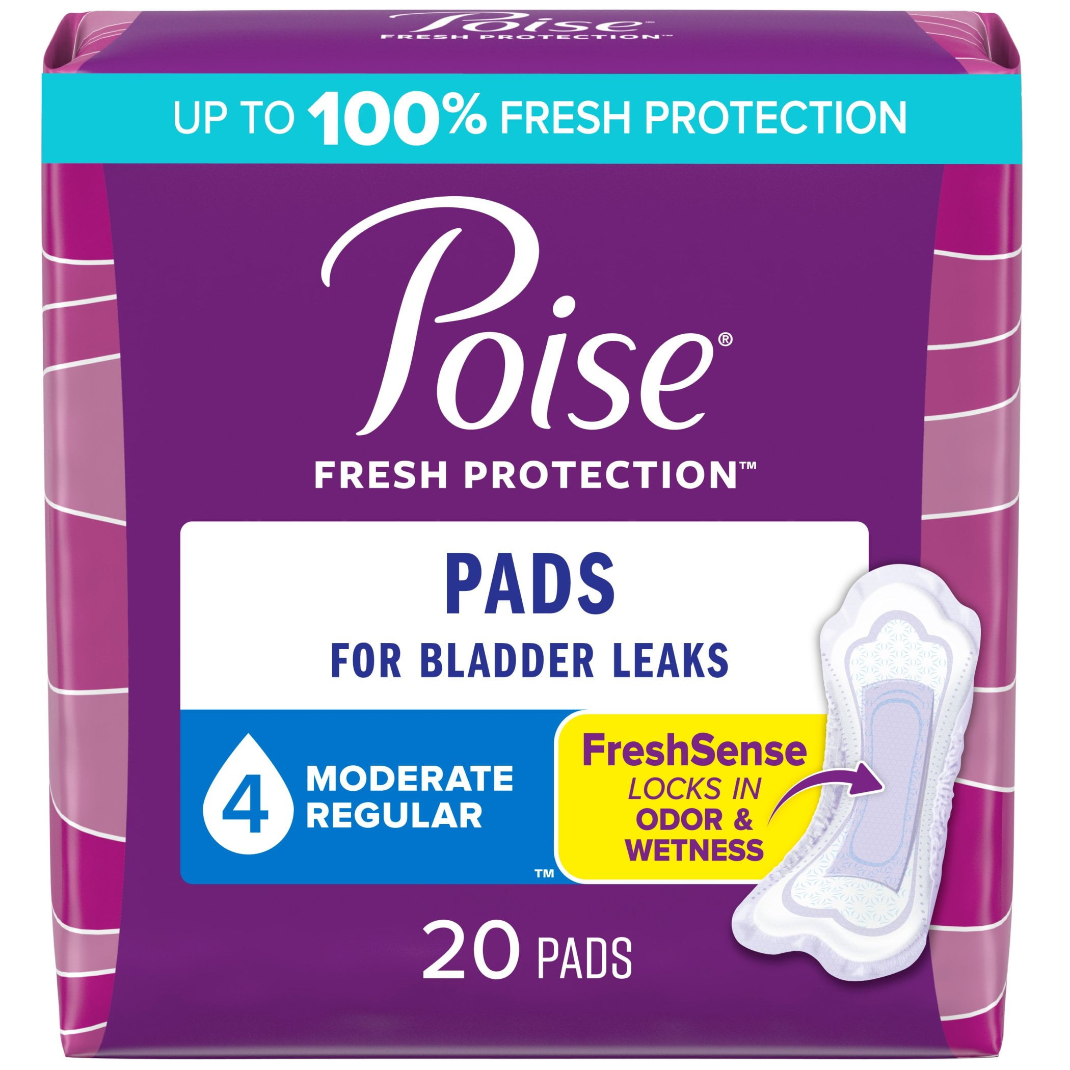 Poise Incontinence Pads & Postpartum Incontinence Pads, 4 Drop Moderate Absorbency, Regular Length, 20 Count