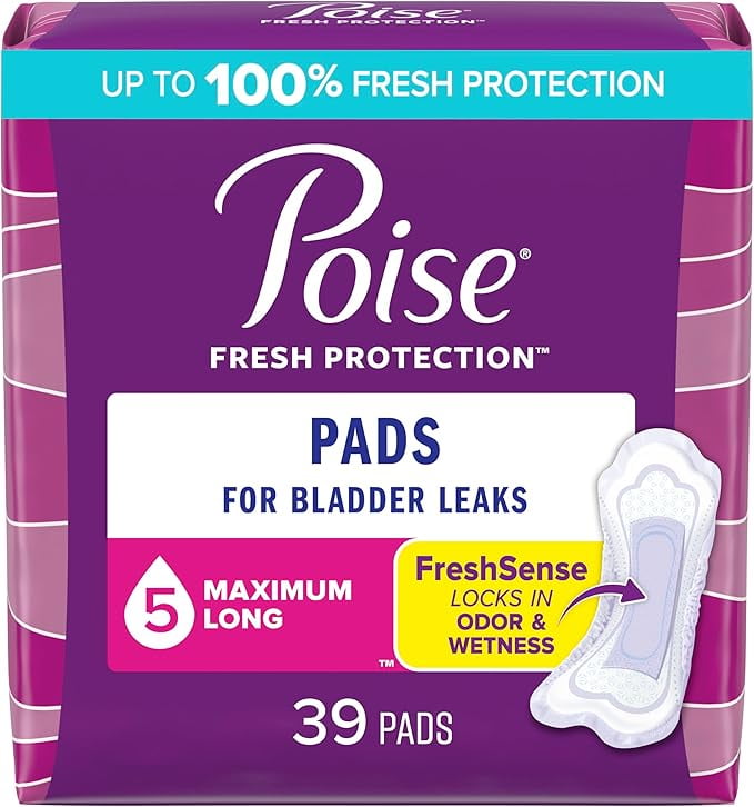 Poise Incontinence Pads & Postpartum Incontinence Pads, 5 Drop Maximum Absorbency, Long Length, 39 Count