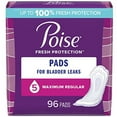 thumbnail image 1 of Poise Incontinence Pads & Postpartum Incontinence Pads, 5 Drop Maximum Absorbency, Regular Length, 96 Count, Packaging May Vary, 1 of 5