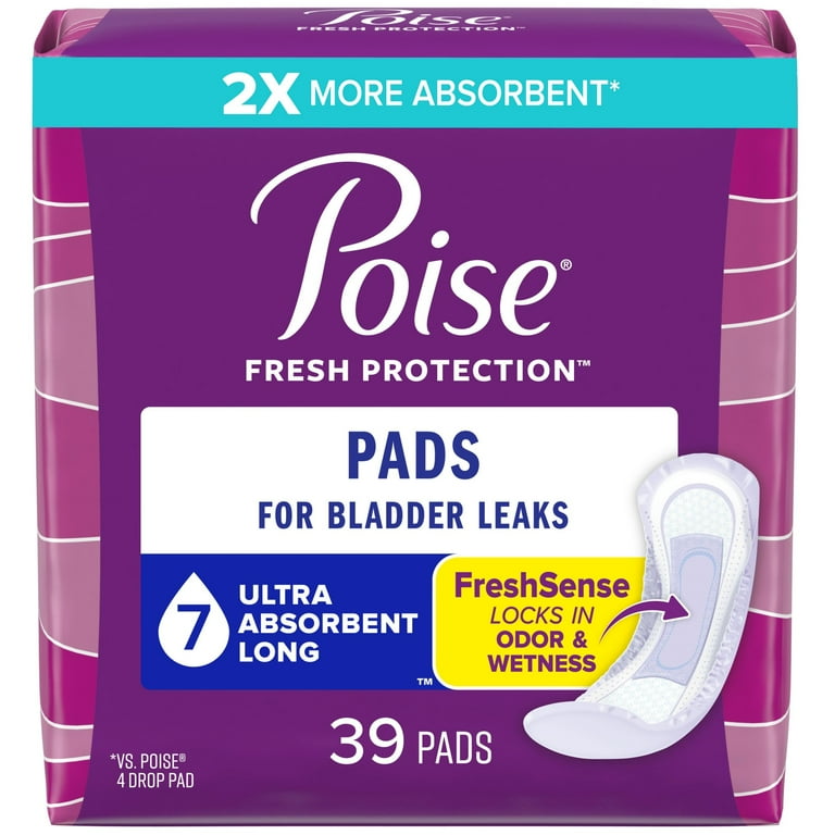 Poise Long Incontinence Postpartum Pads 7 Drop Ultra 39 ct