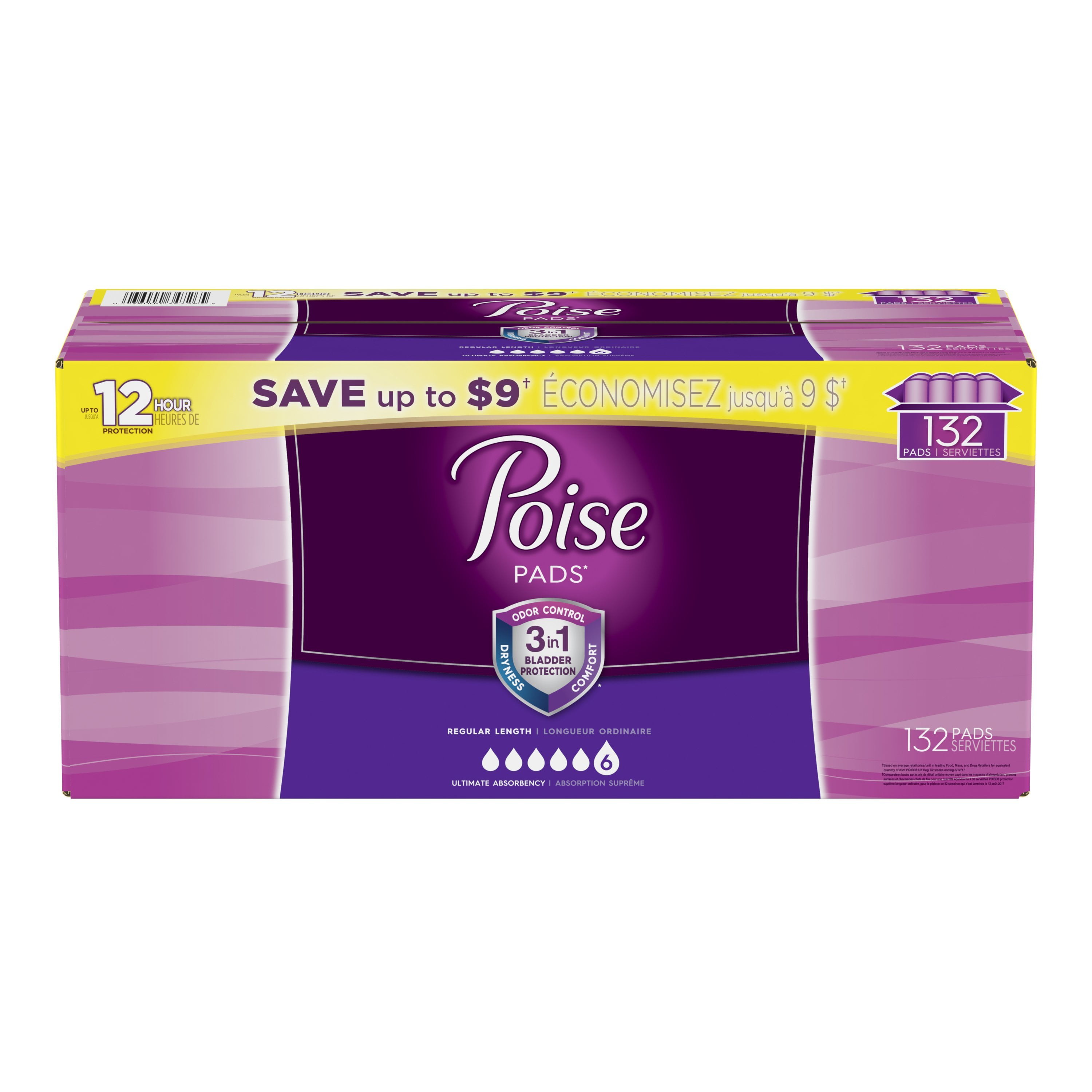 Poise Daily Absorbent Incontinence Pads, Ultimate Absorbency, Regular, 132 Count for Bladder