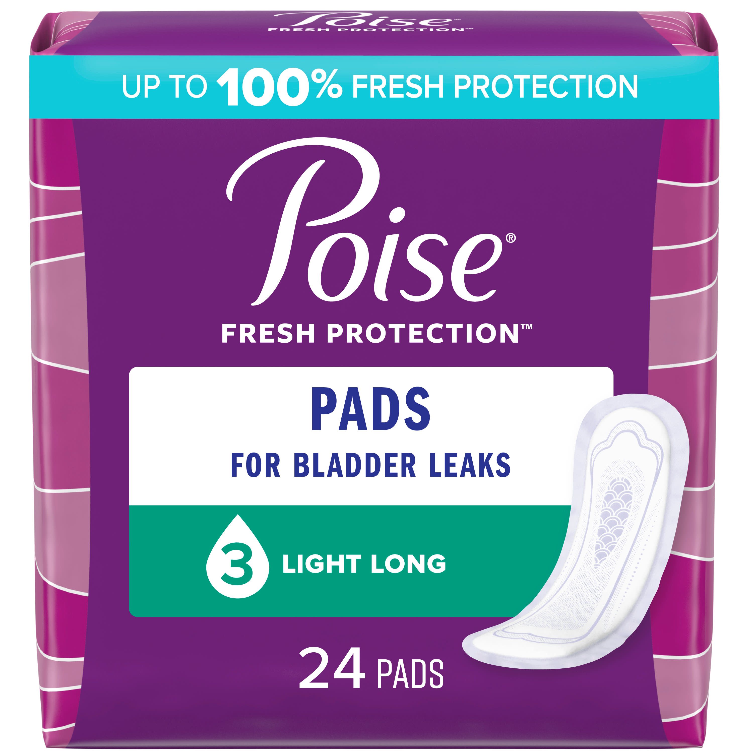 Poise Incontinence Pads for Women, 3 Drop, Light Absorbency, Long, 24Ct - image 1 of 9