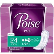 Poise Incontinence Pads for Women, 3 Drop Light Absorbency, Long Length, 24 Count