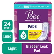 Poise Incontinence Pads for Women, 3 Drop Light Absorbency, Long Length, 24 Count