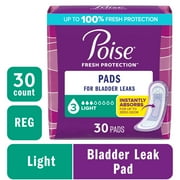 Poise Incontinence Pads for Women, 3 Drop Light Absorbency, Regular Length, 30 Count