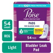 Poise Incontinence Pads for Women, 3 Drop Light Absorbency, Regular Length, 54 Count