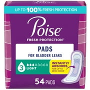 Poise Incontinence Pads for Women, 3 Drop Light Absorbency, Regular Length, 54 Count
