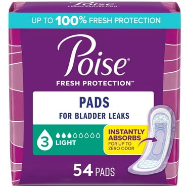 Poise Incontinence Pads for Women, 3 Drop Light Absorbency, Regular Length, 54 Count