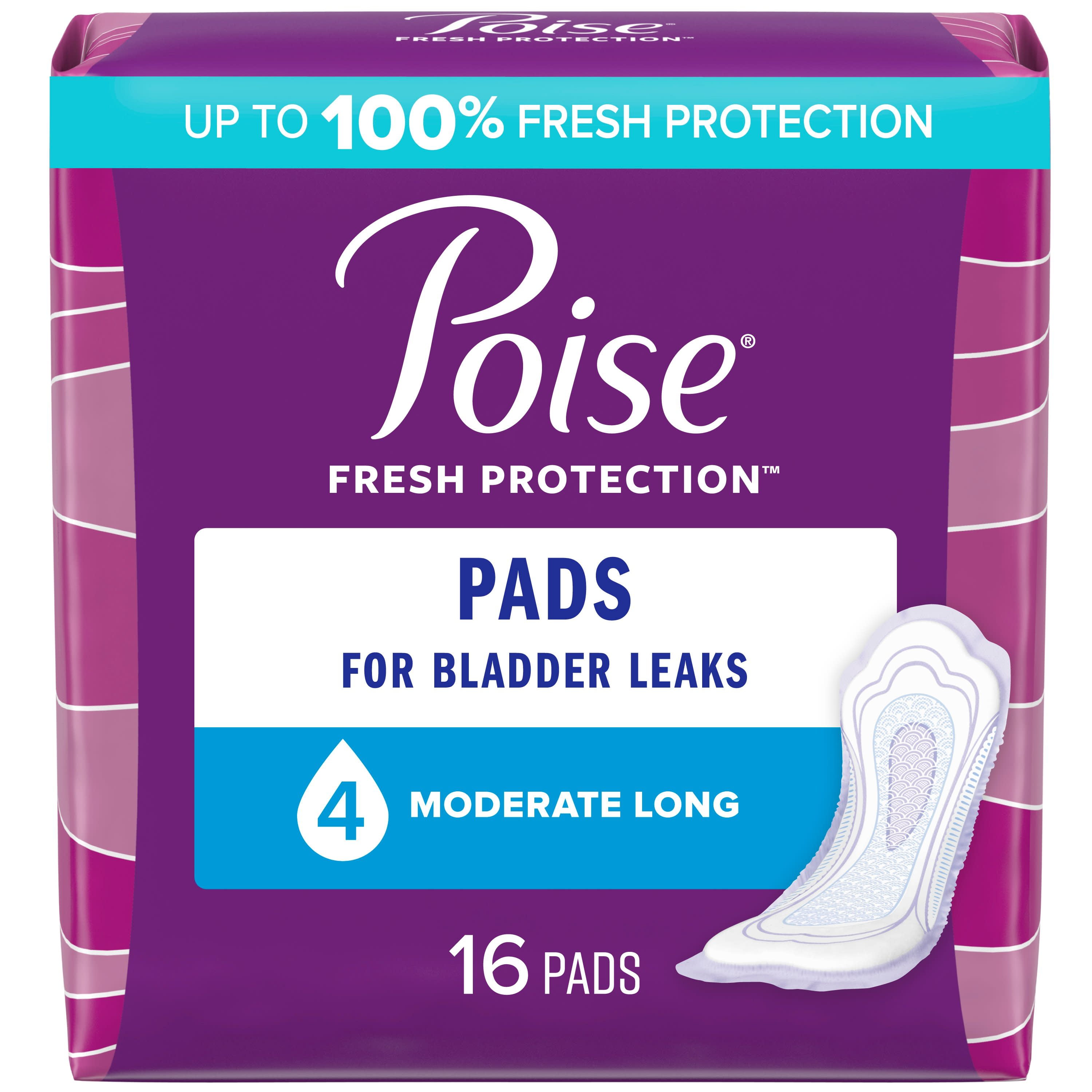 Poise Incontinence Pads for Women, 4 Drop, Moderate Absorbency, Long, 84Ct
