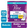 thumbnail image 1 of Poise Incontinence Pads for Women, 4 Drop Moderate Absorbency, Long Length, 108 Count, 1 of 9