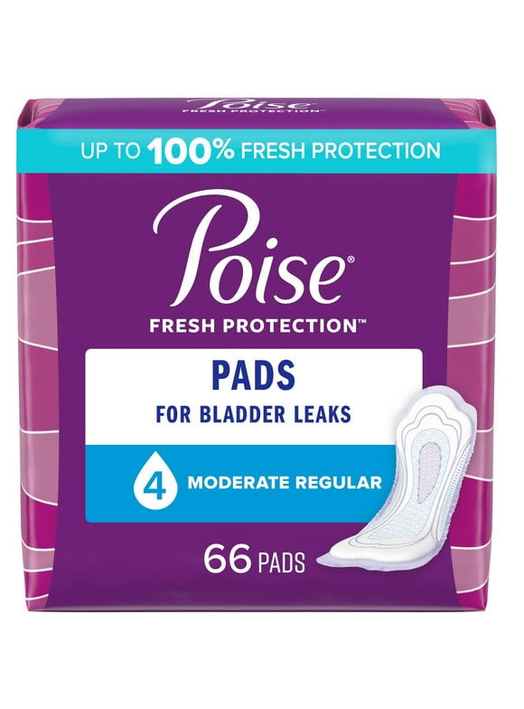 Poise Incontinence Pads for Women, 4 Drop, Moderate Absorbency, Regular, 66 Count