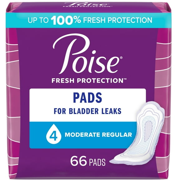 Poise Incontinence Pads for Women, 4 Drop, Moderate Absorbency, Regular, 66 Count