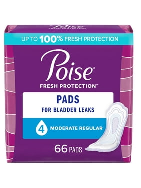 Poise Incontinence Pads for Women, 4 Drop, Moderate Absorbency, Regular, 66Ct