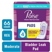Poise Incontinence Pads for Women, 4 Drop Moderate Absorbency, Regular Length, 66 Count