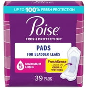 Poise Women's Incontinence Pads, 5 Drop Maximum Absorbency, Long Length, 39 Count