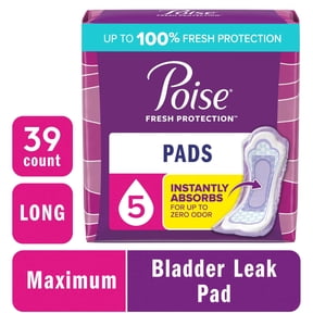 Poise Incontinence Pads for Women, 5 Drop Maximum Absorbency, Long Length, 39 Count