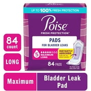 Poise Incontinence Pads for Women, 5 Drop Maximum Absorbency, Long Length, 84 Count