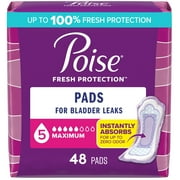 Poise Incontinence Pads for Women, 5 Drop Maximum Absorbency, Regular Length, 48 Count