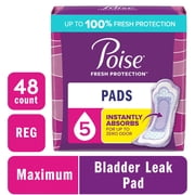 Poise Incontinence Pads for Women, 5 Drop Maximum Absorbency, Regular Length, 48 Count