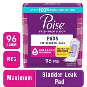 Poise Incontinence Pads for Women, 5 Drop Maximum Absorbency, Regular Length, 96 Count