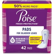 Poise Incontinence Pads for Women, 6 Drop Ultimate Absorbency, Long Length, 42 Count
