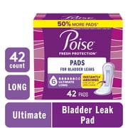 Poise Incontinence Pads for Women, 6 Drop Ultimate Absorbency, Long Length, 42 Count