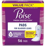 Poise Incontinence Pads for Women, 6 Drop Ultimate Absorbency, Long Length, 56 Count