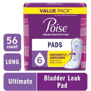 Poise Incontinence Pads for Women, 6 Drop Ultimate Absorbency, Long Length, 56 Count