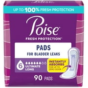 Poise Incontinence Pads for Women, 6 Drop Ultimate Absorbency, Long Length, 90 Count