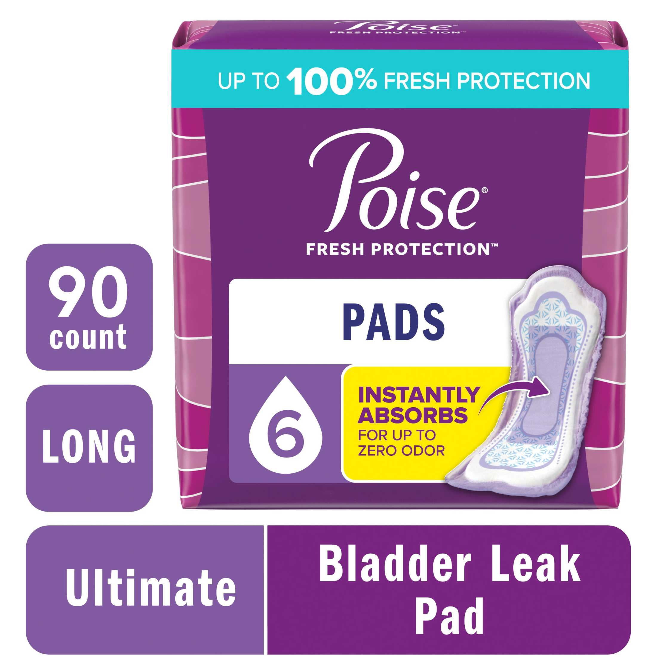 Poise Incontinence Pads for Women, 6 Drop Ultimate Absorbency, Long Length, 90 Count