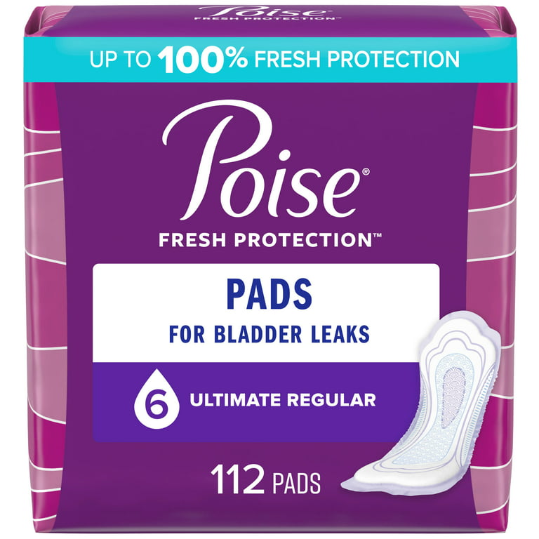 Poise Incontinence Pads for Women, 6 Drop, Ultimate Absorbency, Regular,  112Ct 