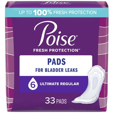 Poise Incontinence Pads for Women, 6 Drop, Ultimate Absorbency, Regular, 33Ct