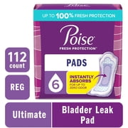 Poise Incontinence Pads for Women, 6 Drop Ultimate Absorbency, Regular Length, 112 Count
