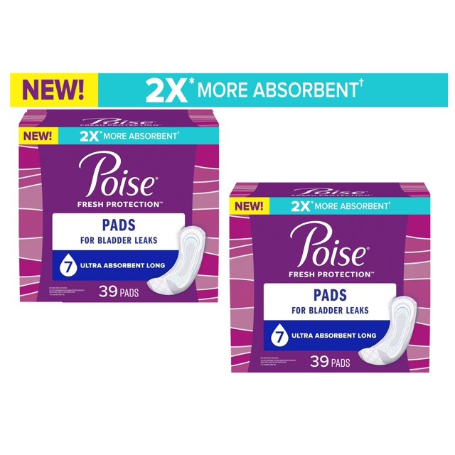 Poise Incontinence Pads for Women, 7 Drop, Ultra Absorbency, Long, 39