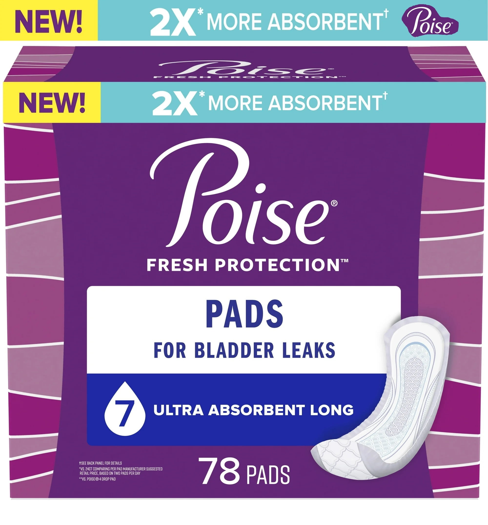 Poise Incontinence Pads for Women, 7 Drop, Ultra Absorbency, Long, 78Ct