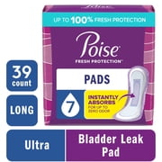 Poise Incontinence & Postpartum Pads for Bladder Leaks, 7 Drop Ultra Absorbency, Long Length, 39 Count