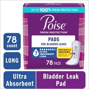 Poise Incontinence & Postpartum Pads for Bladder Leaks, 7 Drop Ultra Absorbency, Long Length, 78 Count