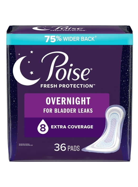 Poise Incontinence Pads for Women, 8 Drop, Overnight Absorbency, Extra-Coverage, 36 Count