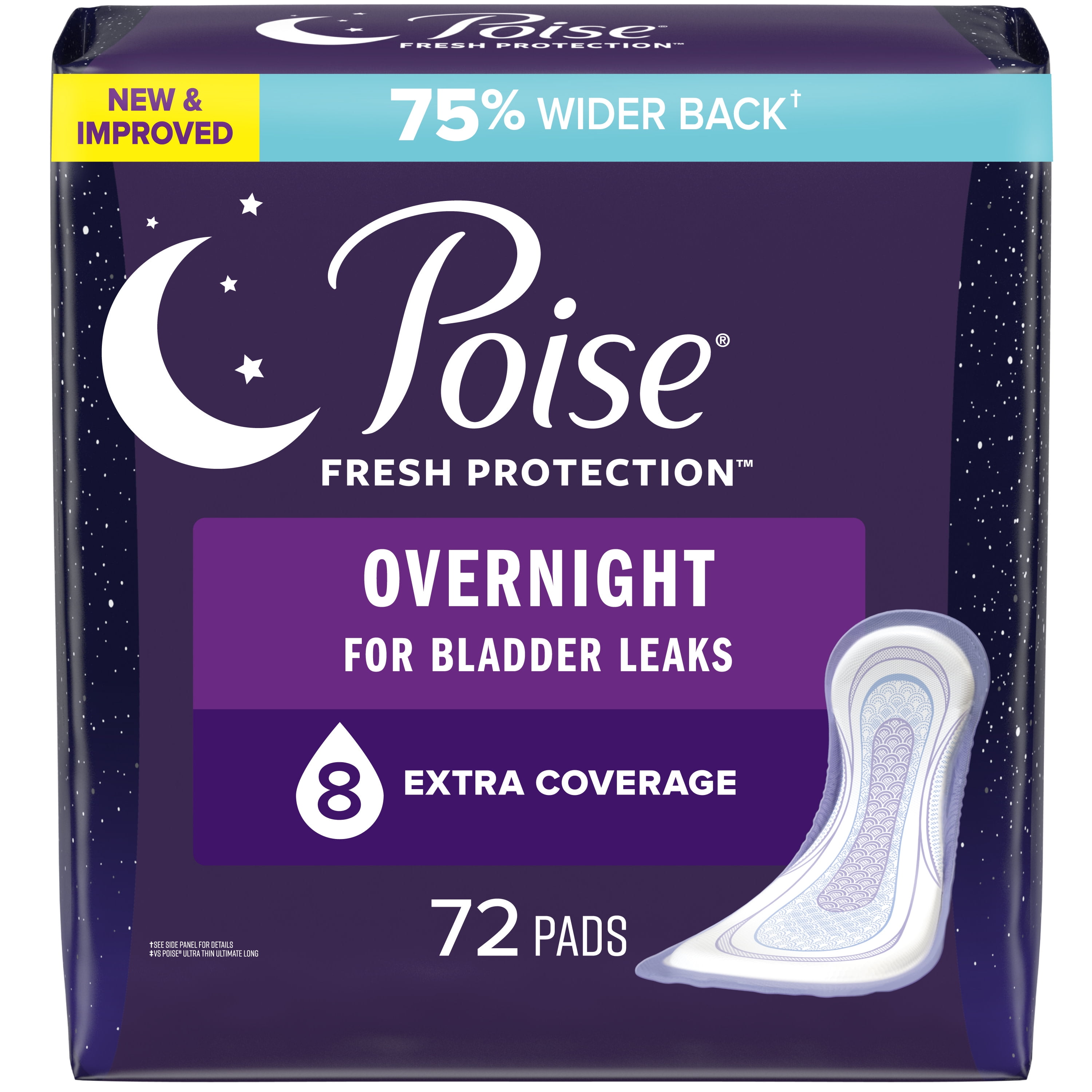 Poise Incontinence Pads for Women, 8 Drop, Overnight Absorbency, Extra