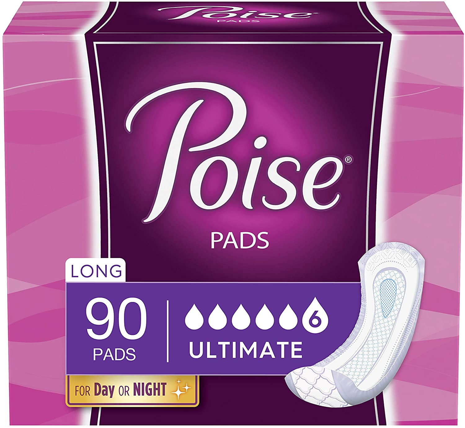 Poise Incontinence Pads for Women, Ultimate Absorbency, Long, Original Design, 90 Count (2 Packs of 45) (Packaging May Vary)