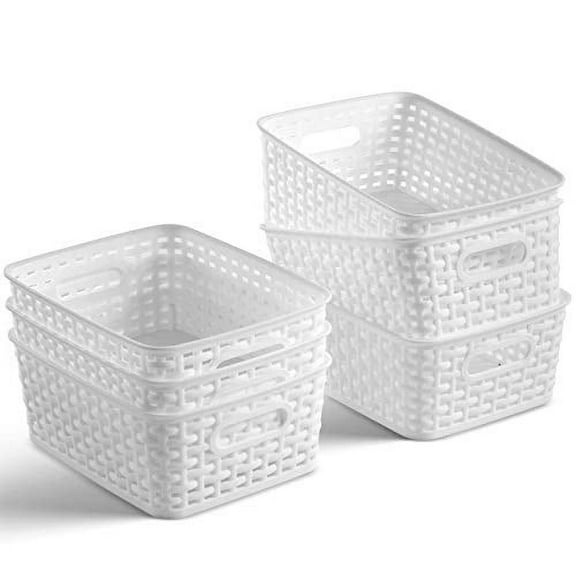 Set of 6 Plastic Storage Baskets, Small Pantry Organizer Bins, Household Organizers with Cutout Handles for Kitchen Organization, Countertops, Cabinets, Bedrooms, and Bathrooms