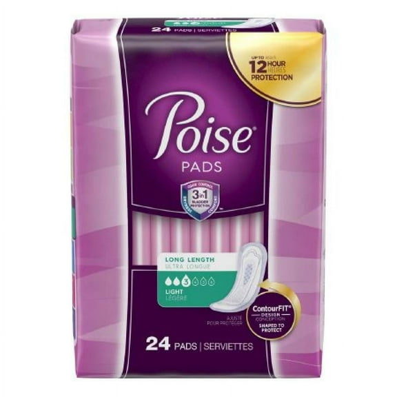 Poise Pads, Light Absorbency, One Size Fits Most (10.87 Inch Length), 24 Count