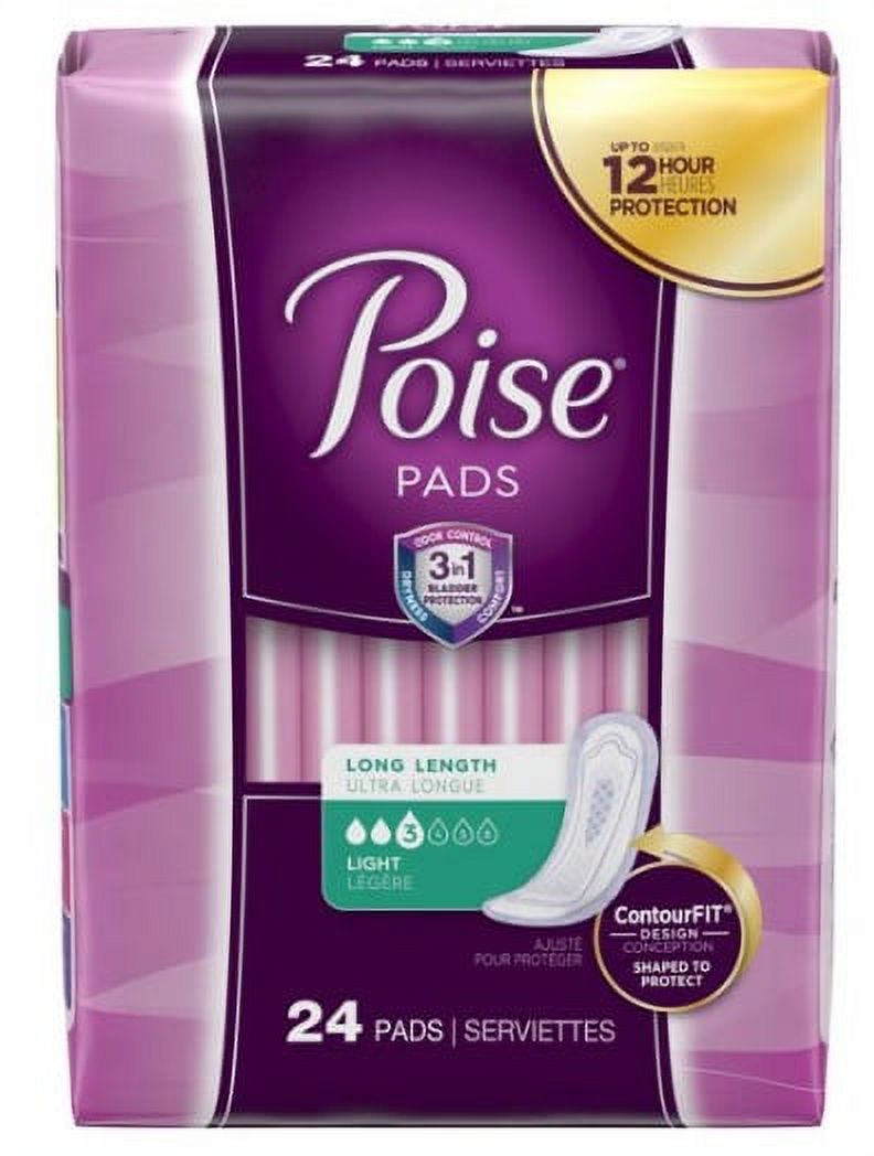 Poise Long Length Bladder Control Pad Light Absorbency Absorb-Loc One Size Fits Most Female Disposable, 48536 - Pack of 24 - image 1 of 1
