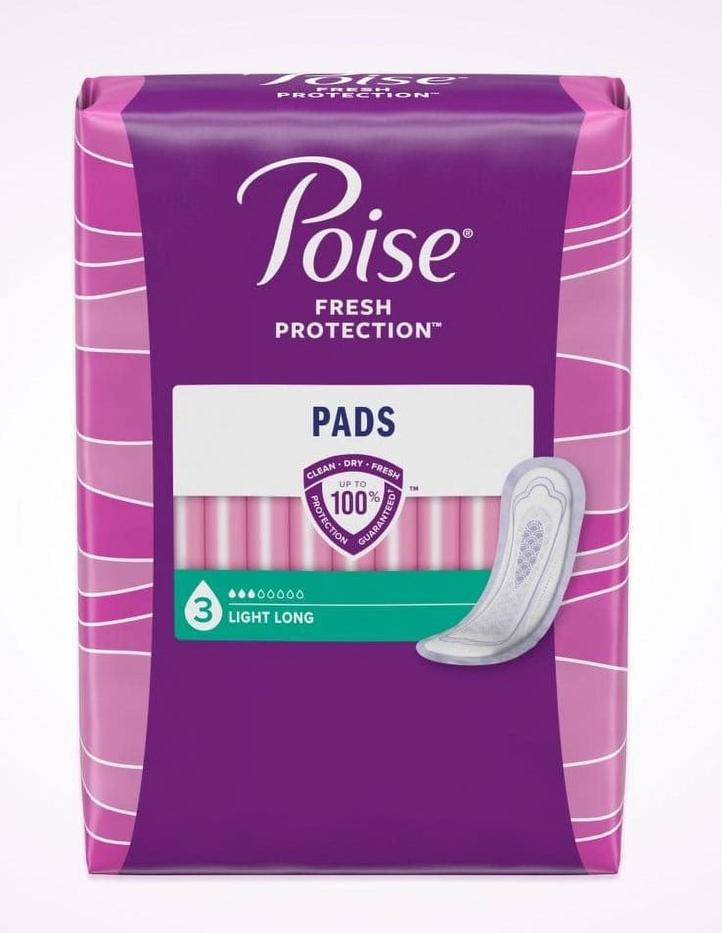 Poise Long Length Female Incontinent Pad Long. 96 Count (4 Pack of 24 ...