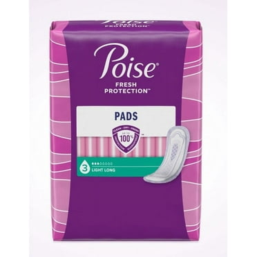 Poise Long Length Female Incontinent Pad Long. 96 Count (4 Pack of 24 each)