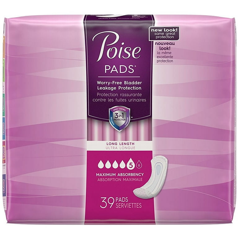 Poise Maximum Absorbency Incontinence Pads, Long Length 39 ea (Pack of 4)