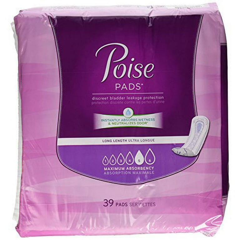 Poise Maximum Absorbency Long Pads w/ Side Shields, 39 ct (Pack of