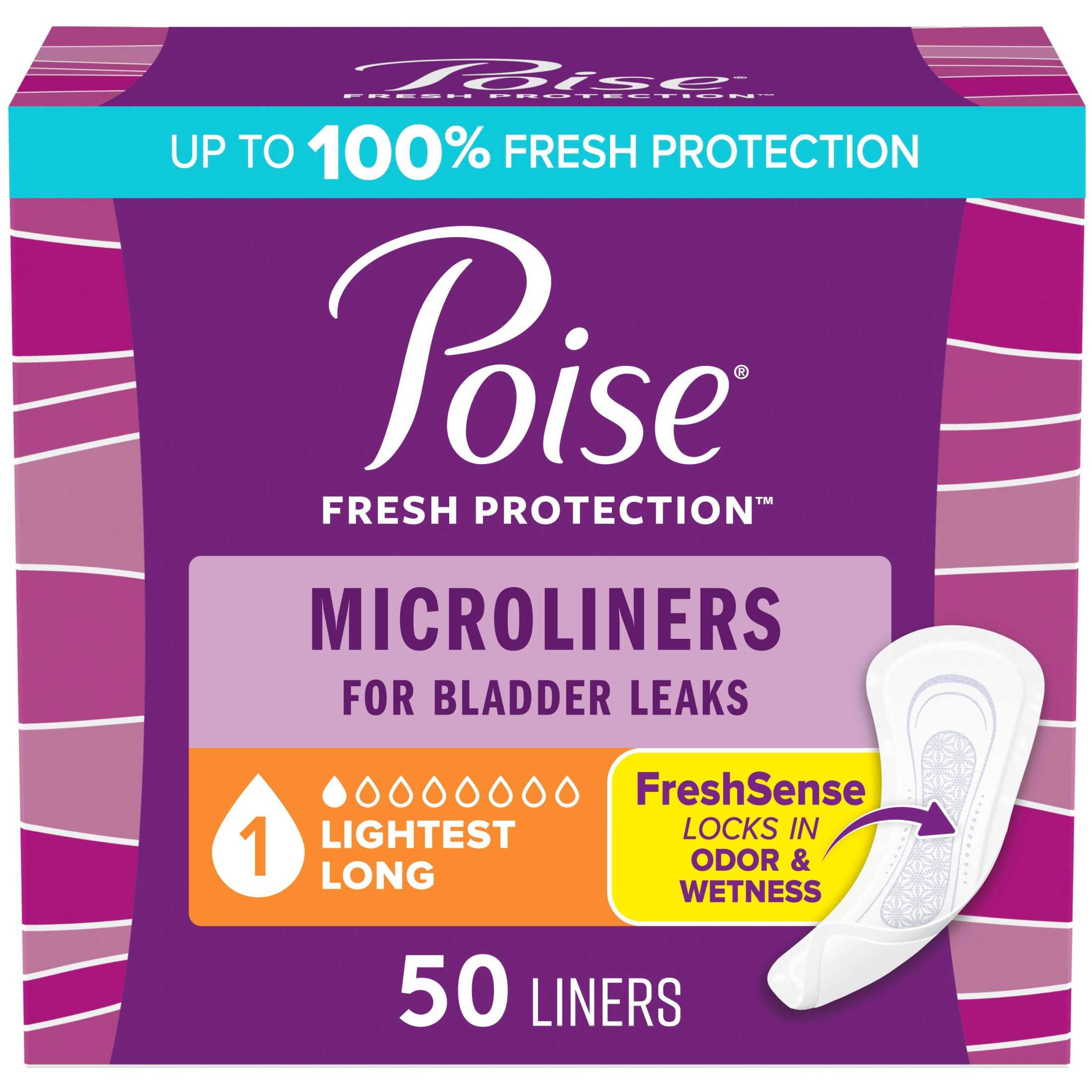 Poise Microliners Incontinence Panty Liners, 1 Drop Lightest Absorbency, Long, 50 Count