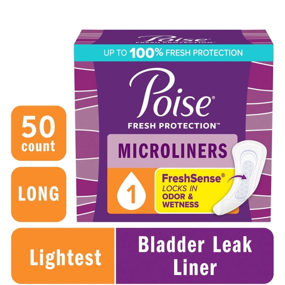 Poise Microliners Incontinence Panty Liners, 1 Drop Lightest Absorbency, Long, 50 Count